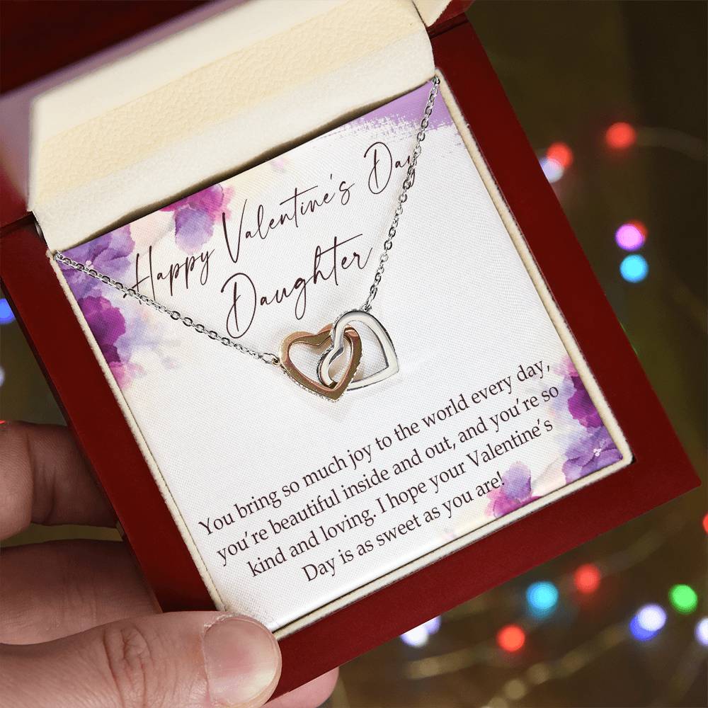 Happy Valentine'S Day Daughter Interlocking Hearts Necklace Message Card