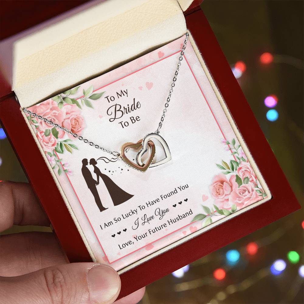 To My Bride To Be . Interlocking Hearts Pink Silhouette Design Interlocking Hearts Necklace