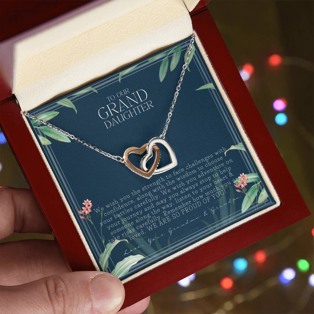 Gift For Granddaughter From Grandma & Grandpa To Our Granddaughter Live Your Dreams Birthday Graduation Christmas Interlocking Hearts Necklace