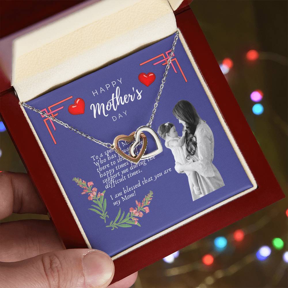 Mother'S Day Interlocking Hearts Pendant Necklace With Royal Blue Message Card Interlocking Hearts Necklace