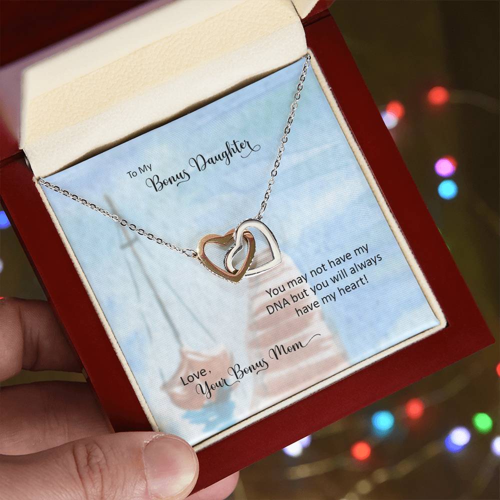 Bonus Daughter From Bonus Mom No Dna But You Have My Heart Interlocking Hearts Necklace