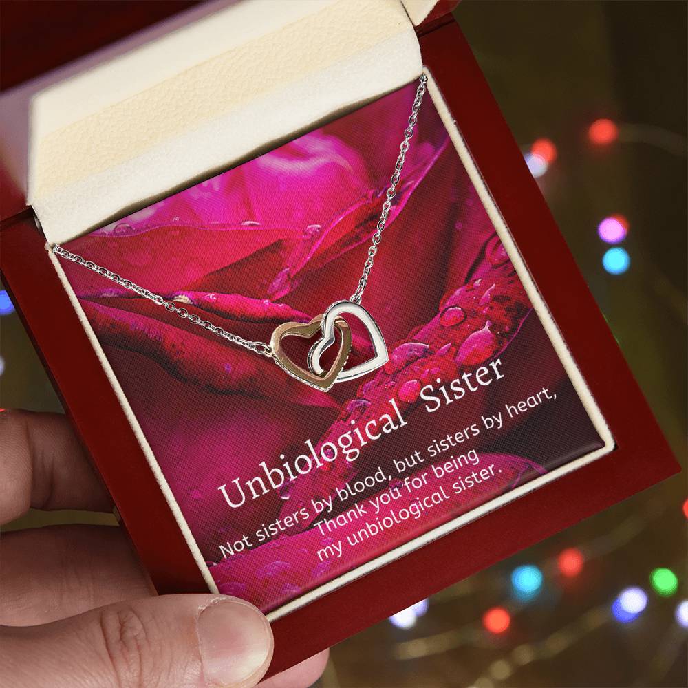 Unbiological Sister - Not Sisters By Blood But Sisters By Heart Interlocking Hearts Necklace