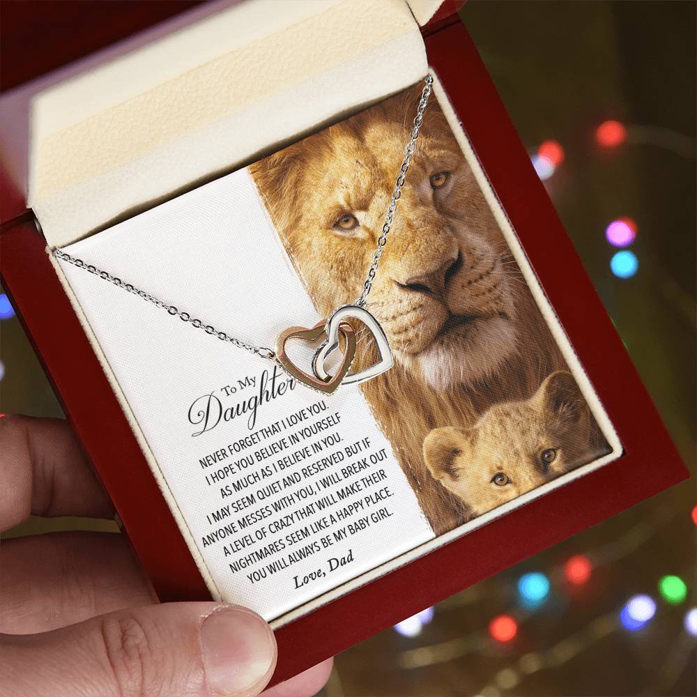 To My Daughter - This Old Lion Will Always Have Your Back Interlocking Hearts Necklace