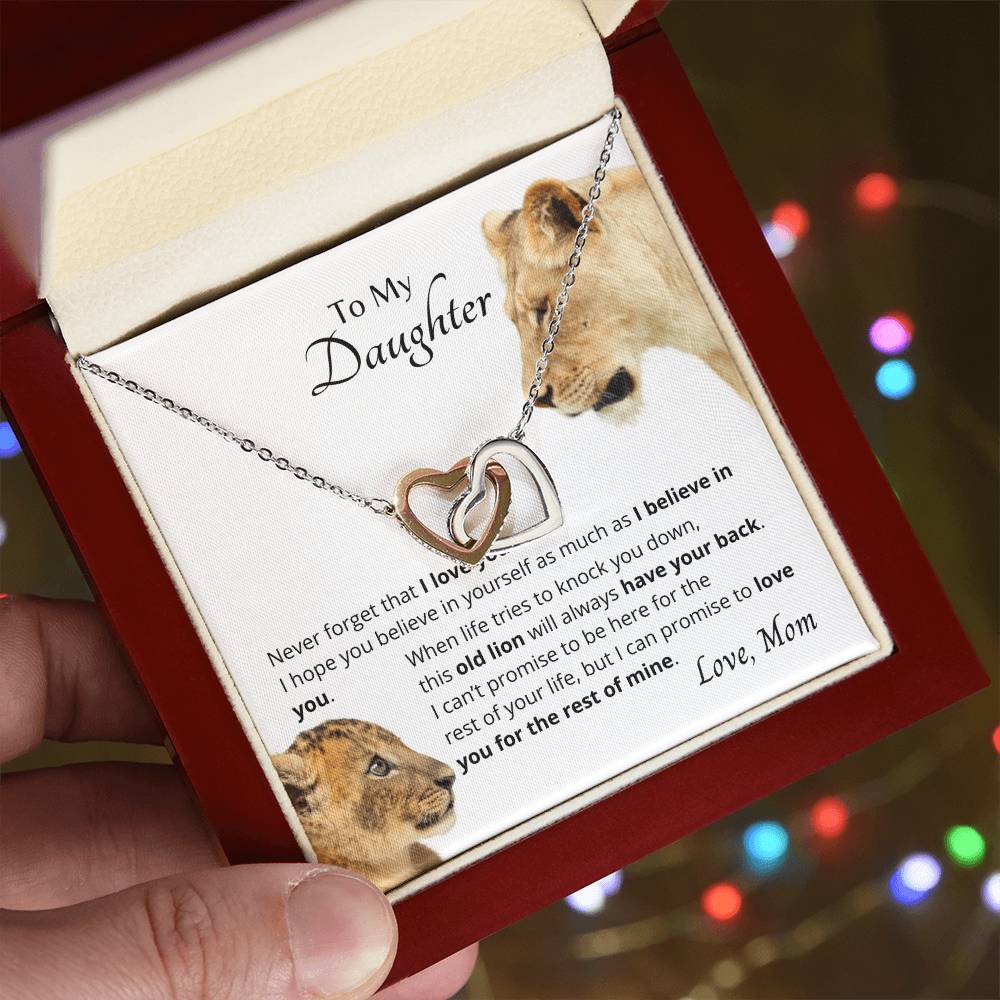 To My Daughter - I Believe In You - Necklace. Embellished With Cubic Zirconia Stones. Interlocking Hearts Necklace