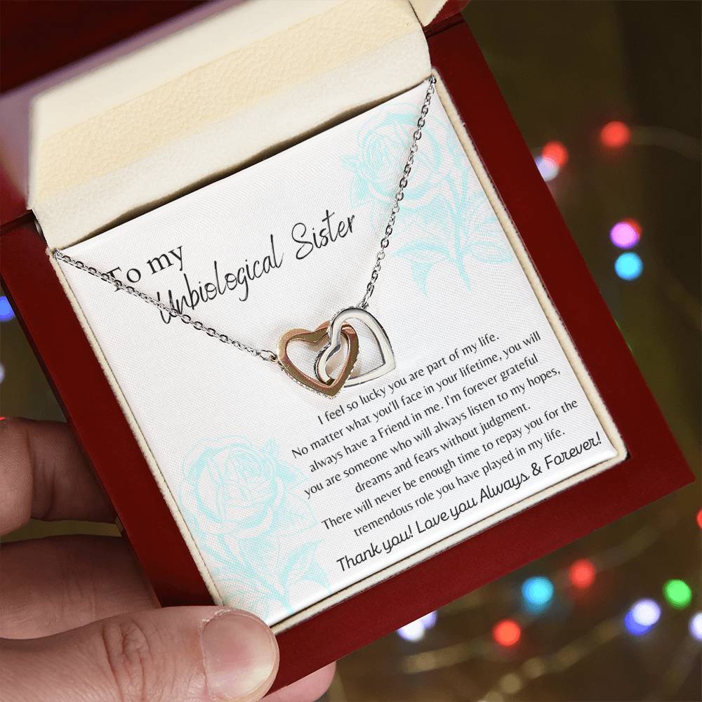 To My Unbiologigal Sister Interlocking Hearts Necklace