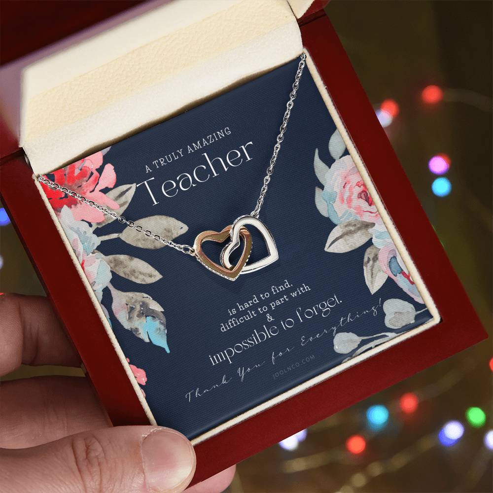 Teacher Gift Gift For Teacher Necklace A Truly Amazing Teacher Appreciation Gift Interlocking Hearts Necklace