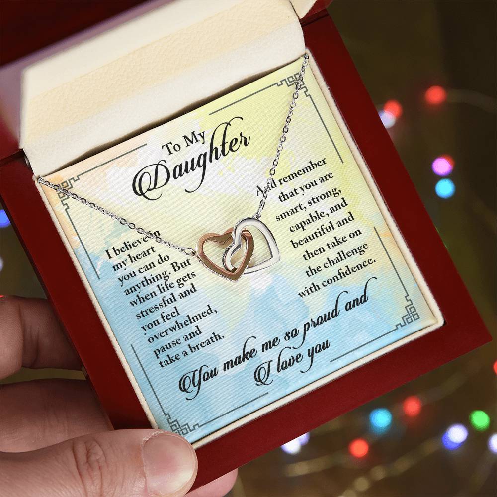 My Daughter Smart Strong Capable Beautiful - Linked Hearts Necklace Interlocking Hearts Necklace