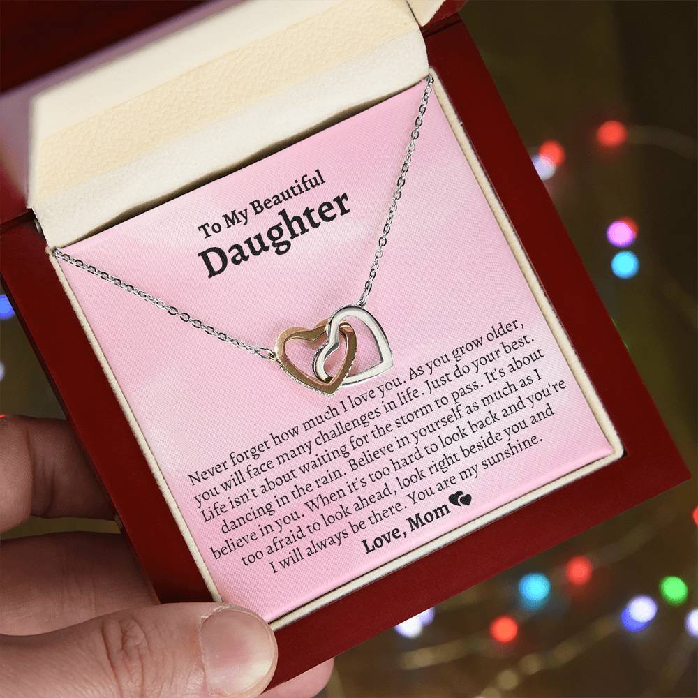 To My Daughter - You’Re My Sunshine- Interlocking Necklace Interlocking Hearts Necklace
