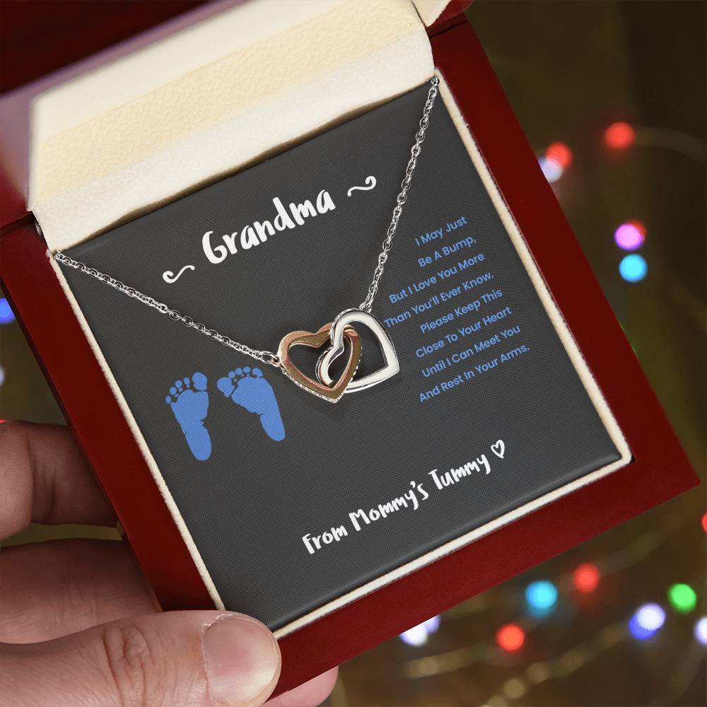 Grandma I Can'T Wait To Meet You - Blue Version Interlocking Hearts Necklace