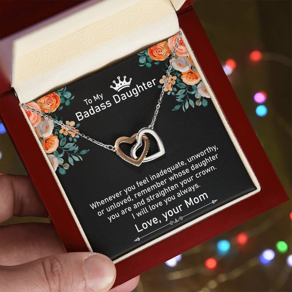To My Badass Daughter Necklace Gift From Mom Birthday Necklace Gift From Mom Interlocking Hearts Necklace