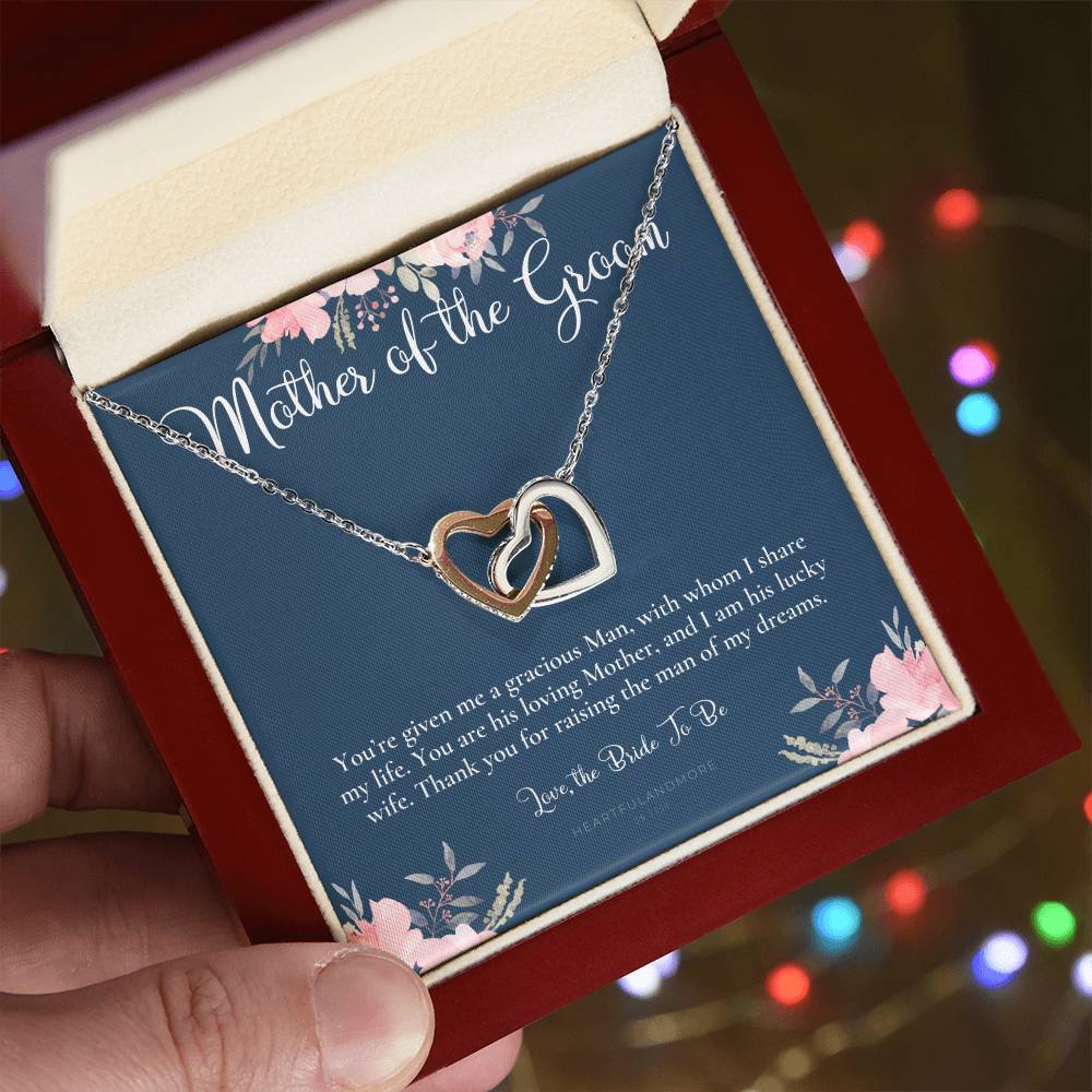 Mother Of The Groom Gift Necklace Wedding Gift Bridal Party Rehearsal Dinner Man Of My Dreams Parent Of Groom Mother In Law Gift Interlocking Hearts Necklace