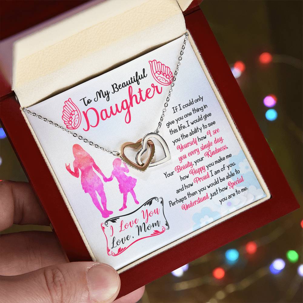 To My Beautiful Daughter - Interlocking Hearts Necklace - Gift From Mom To Daughter