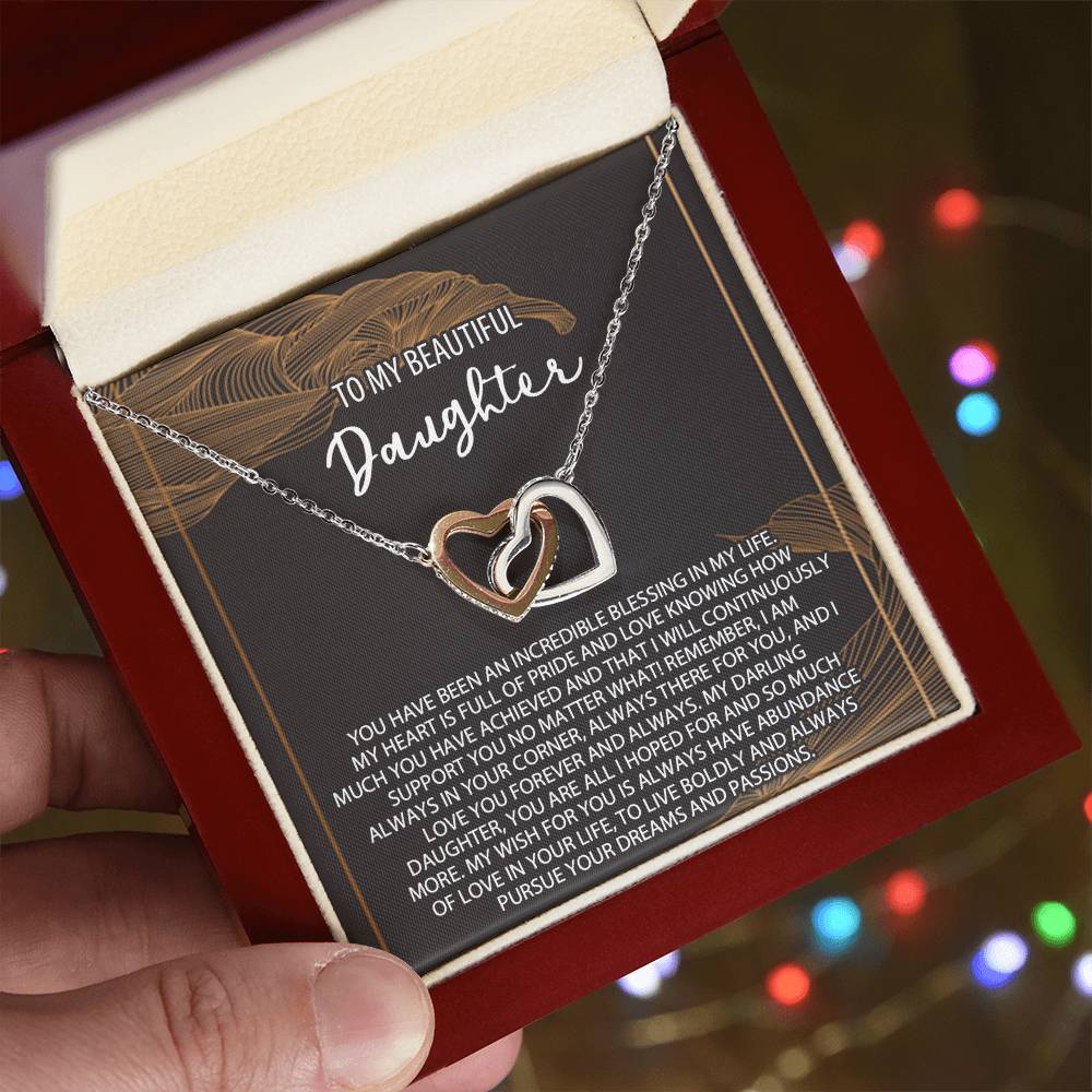 Daughter Necklace Gift Daughter Birthday Necklace To My Beautiful Daughter Interlocking Hearts Necklace Daughter Necklace Gift From Mom