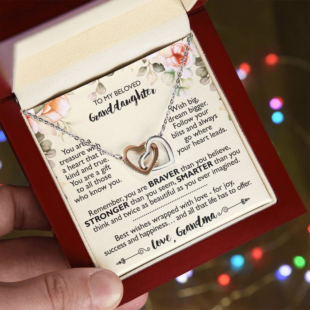 To My Beloved Granddaughter - Interlocking Heart Necklace From Grandma Interlocking Hearts Necklace