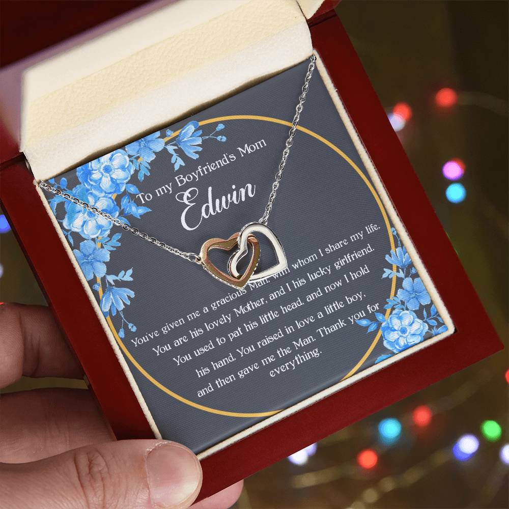 Personalized Boyfriends Mom Necklace Gift Boyfriends Mom Mother'S Day Gift Boyfriend Mom Birthday Gift Custom Name Interlock Heart Necklace Interlocking Hearts Necklace