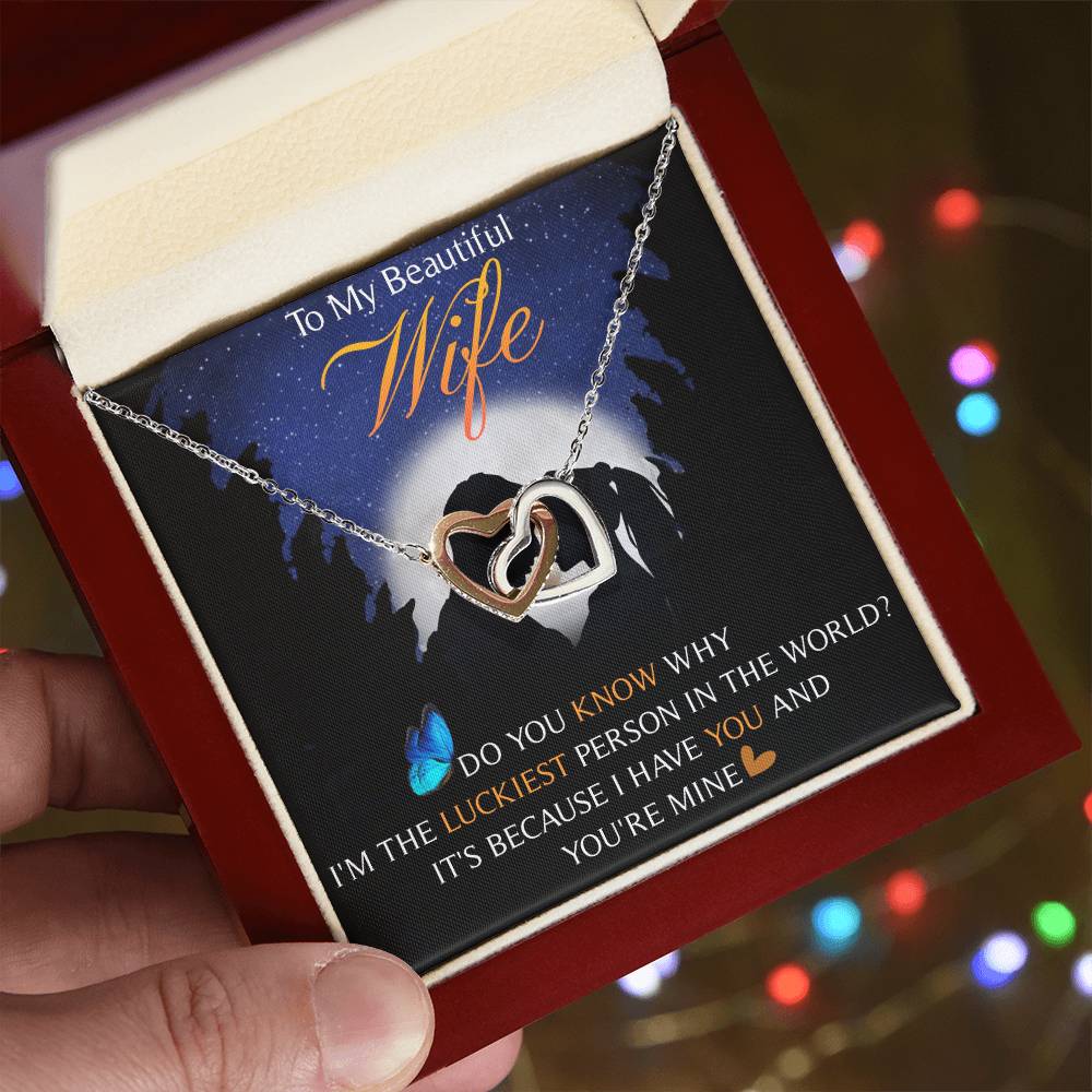 To My Beautiful Wife Interlocking Hearts Necklace Message Card