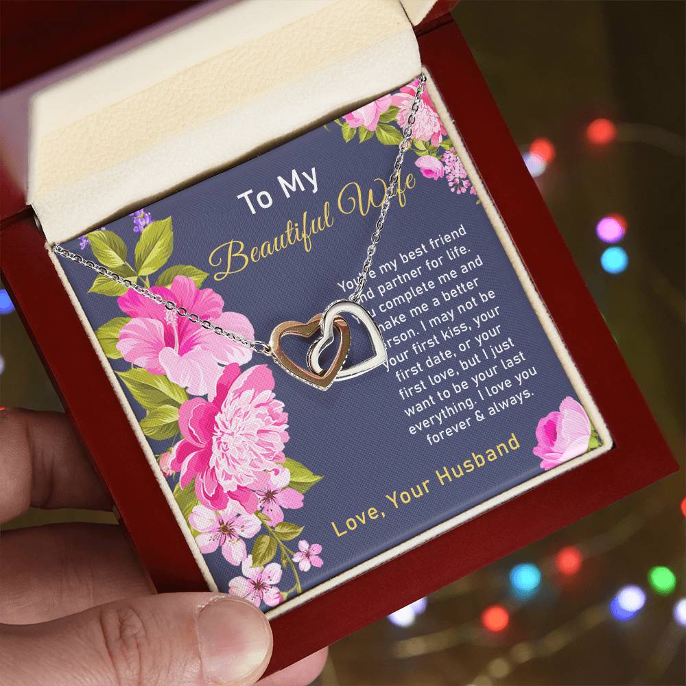 To My Beautiful Wife Interlocking Hearts Necklace