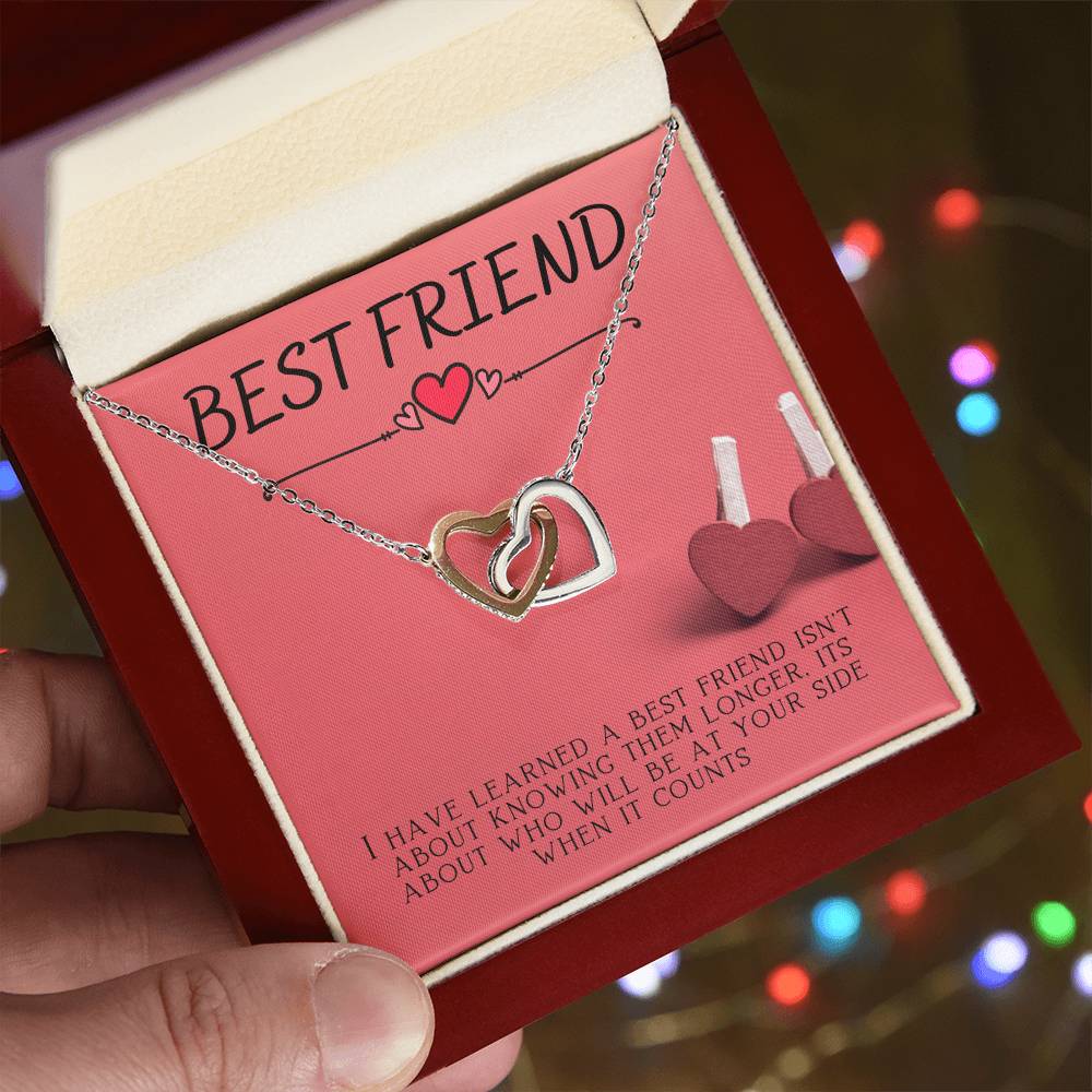 Best Friend Rememberable Quote Box Interlocking Hearts Necklace