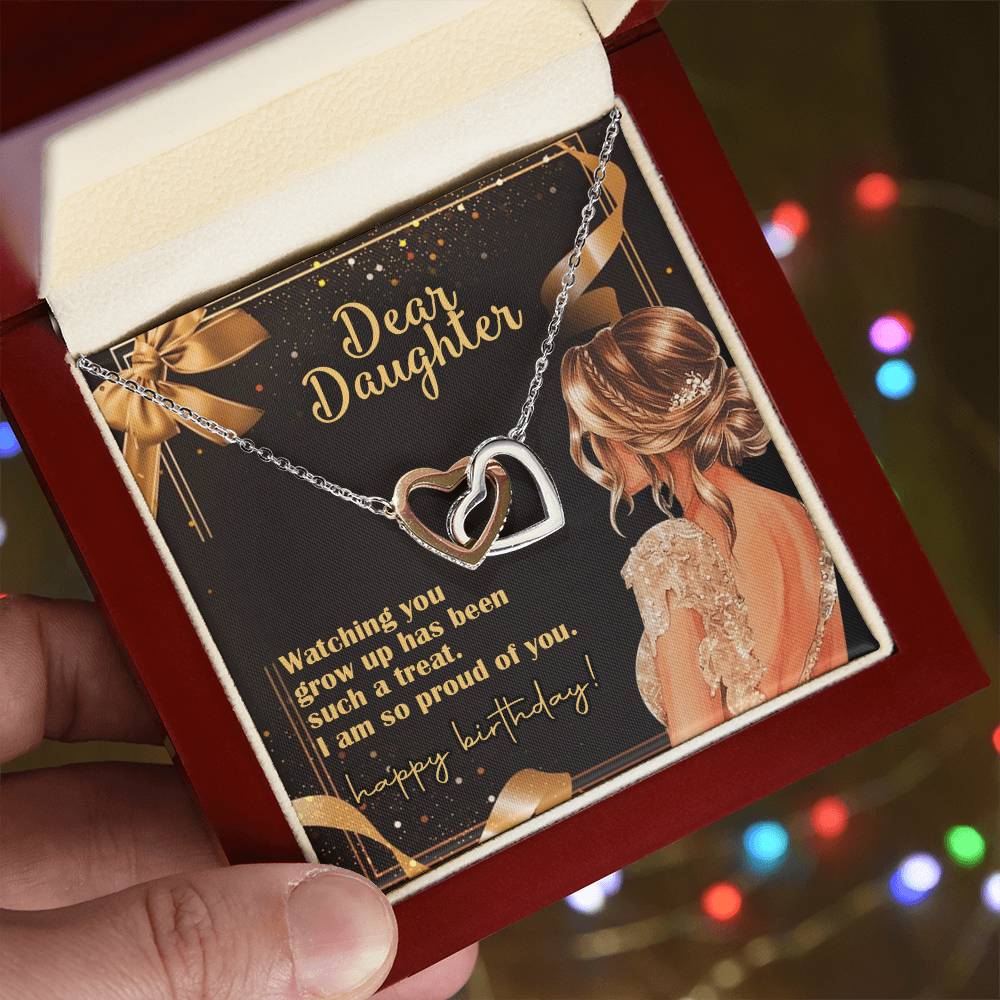Happy Birthday My Dear Daughter Linked Hearts Necklace Interlocking Hearts Necklace