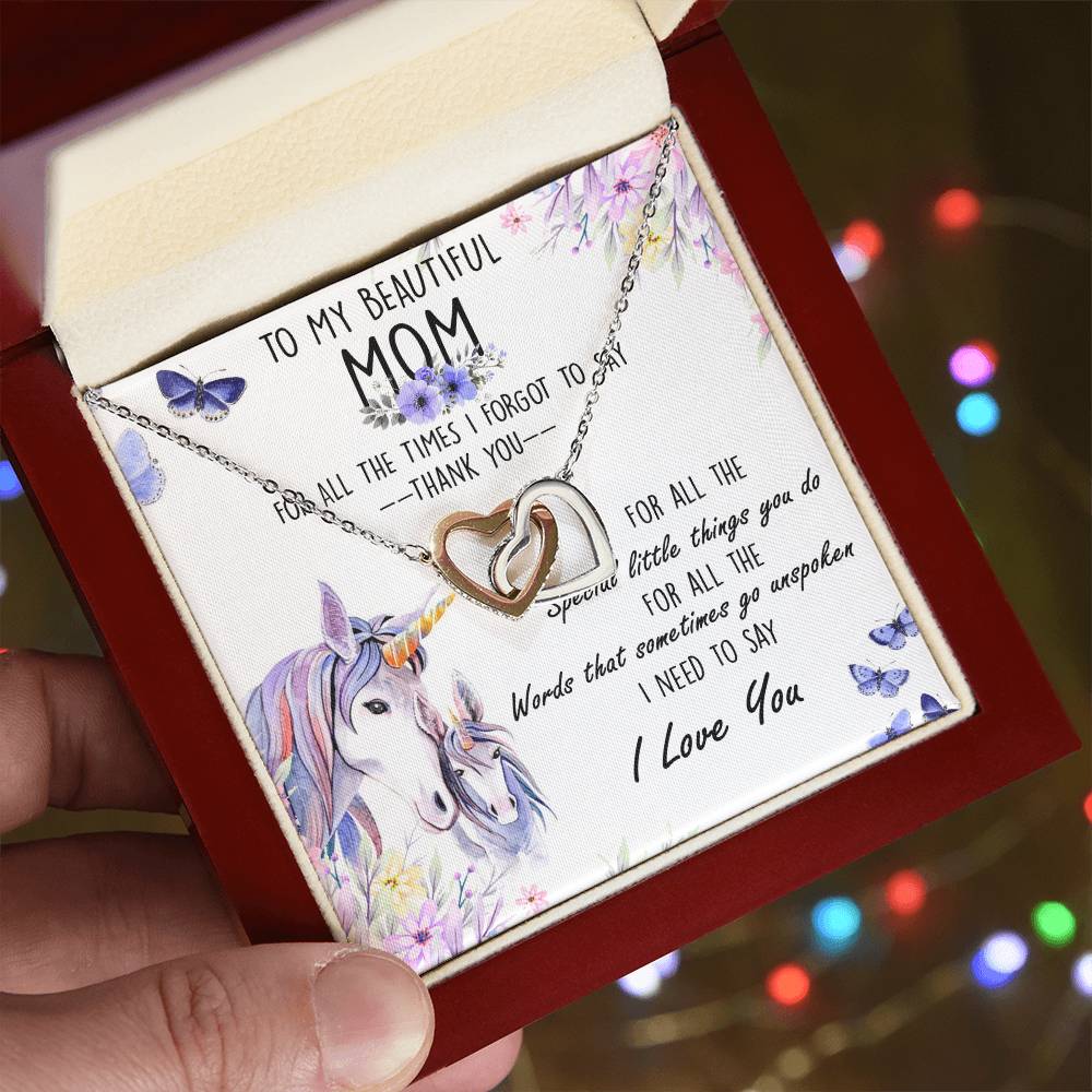 To My Beautiful Mom Interlocking Hearts Necklace Message Card