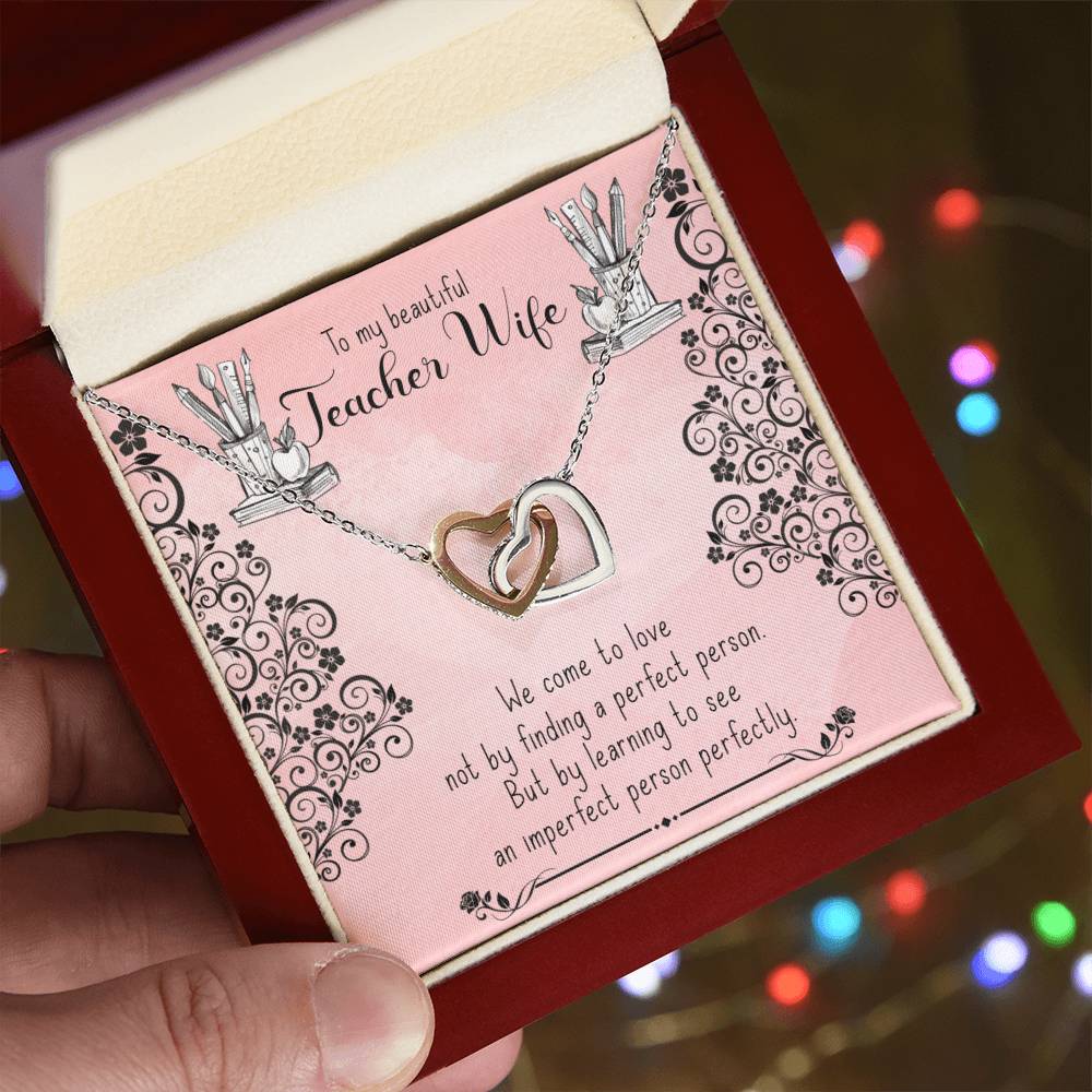 To My Beautiful Teacher Wife Gift - Interlocking Hearts Necklace - Symbol Of Never-Ending Love