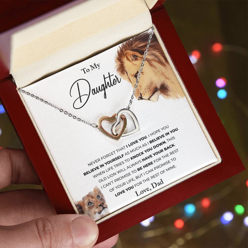To My Daughter - This Old Lion - Hearts Necklace Interlocking Hearts Necklace