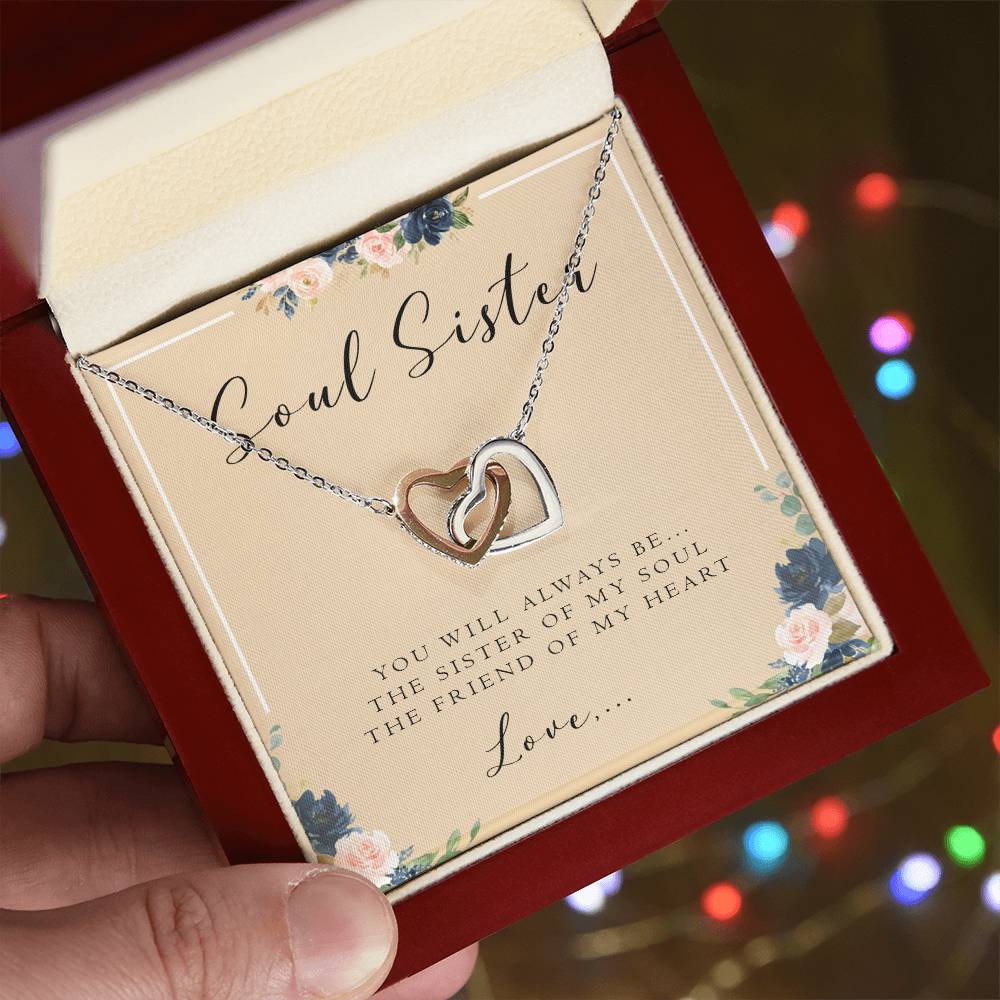 Soul Sister Necklace With Card Best Friend Gift Personalized Gift For Best Friend Birthday Interlocking Hearts Necklace