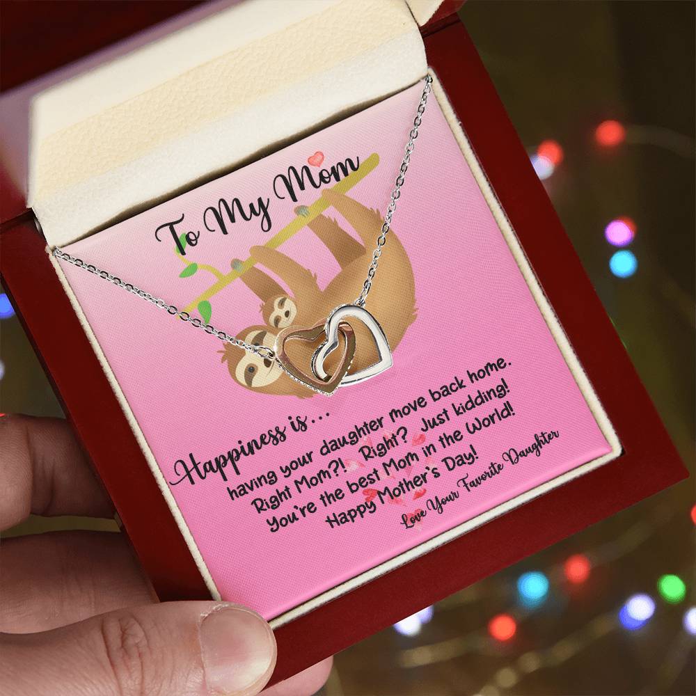 To My Mom Happiness Is Sloth Daughter Ilh Necklace Interlocking Hearts Necklace