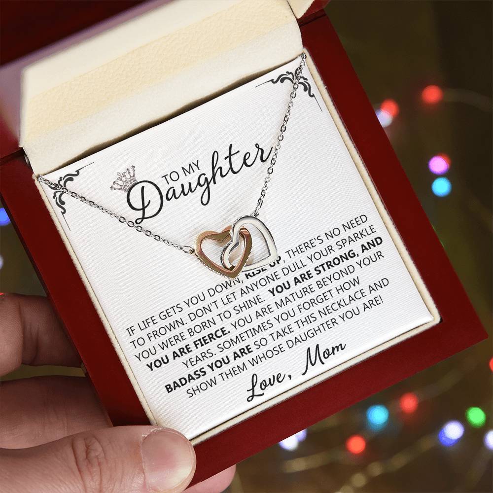 To My Daughter - Straighten Your Crown Unique Interlocking Hearts Binding Necklace Gift Set Interlocking Hearts Necklace