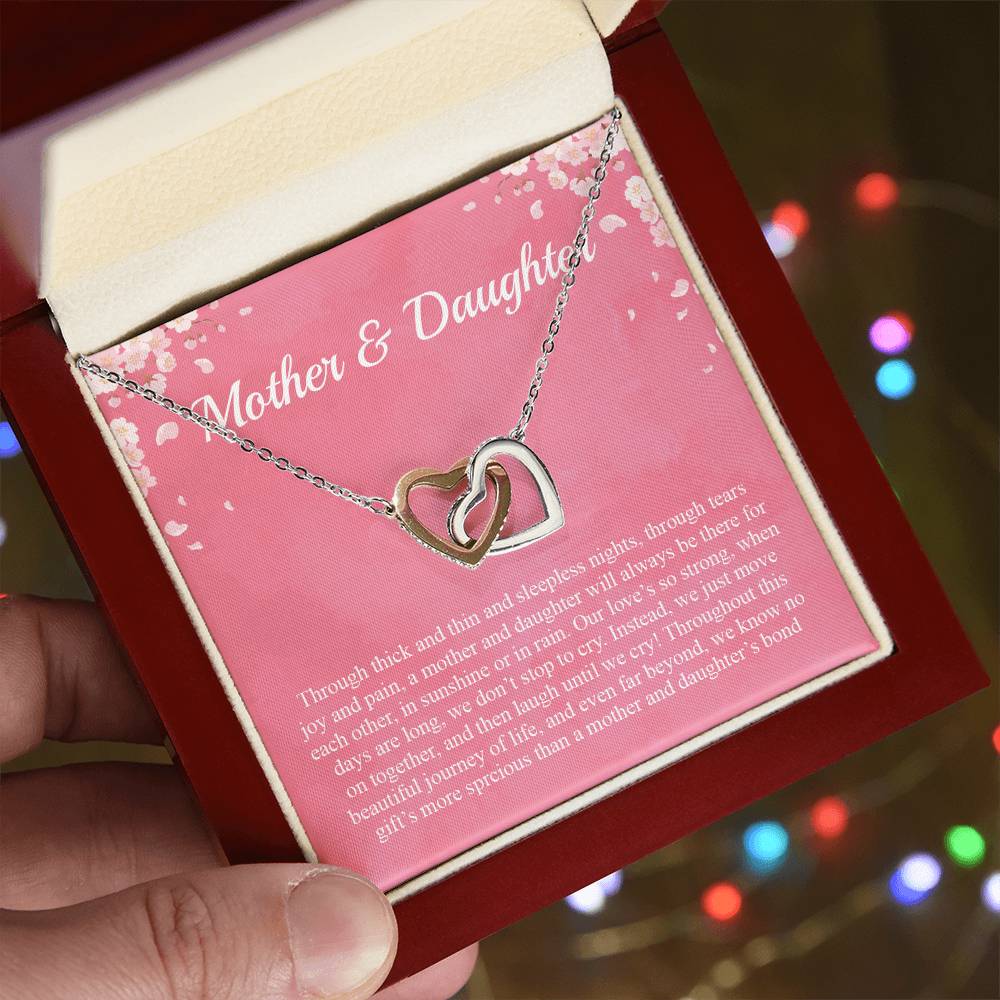Mother Daughter Through Thick And Thin And Sleepless Nights Through Tears Joy And Pain Interlocking Hearts Necklace