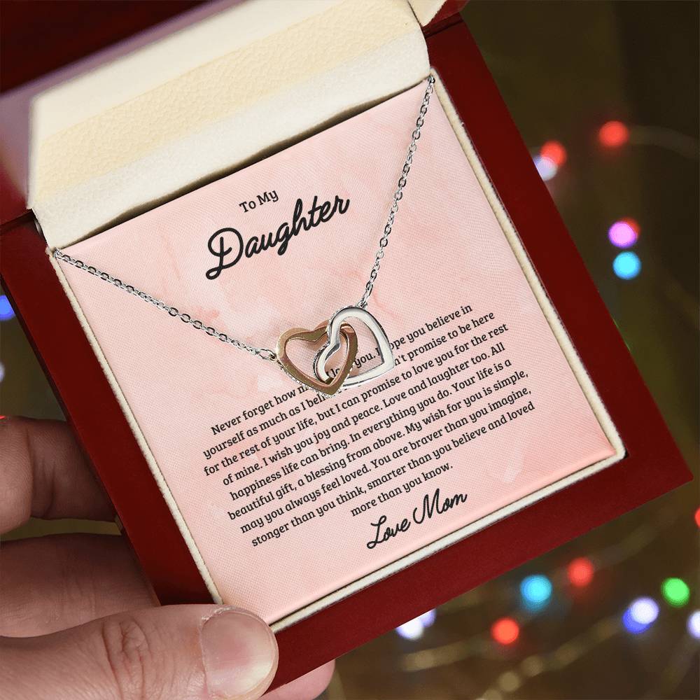 To My Daughter Joy & Peace From Mom Interlocked Hearts Necklace Interlocking Hearts Necklace