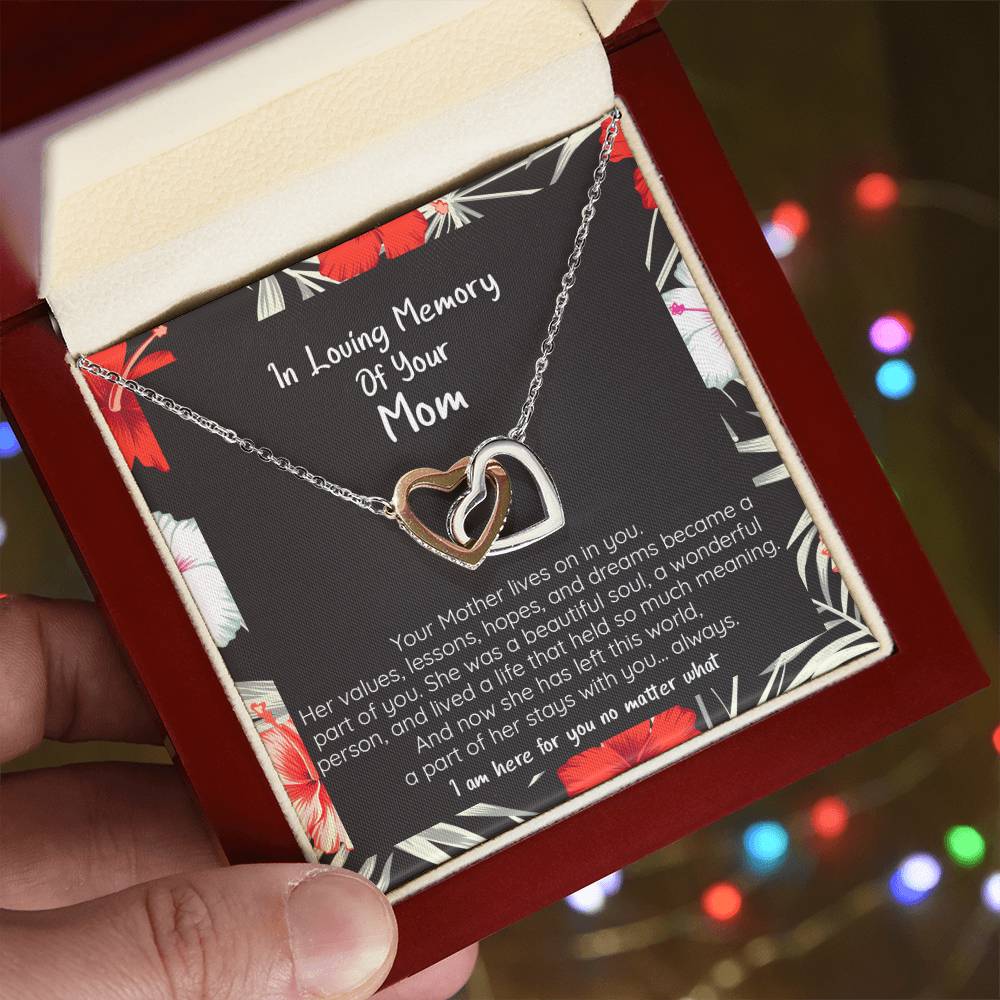Loving Memory Of Your Mom - Sympathy Heart Necklace Interlocking Hearts Necklace