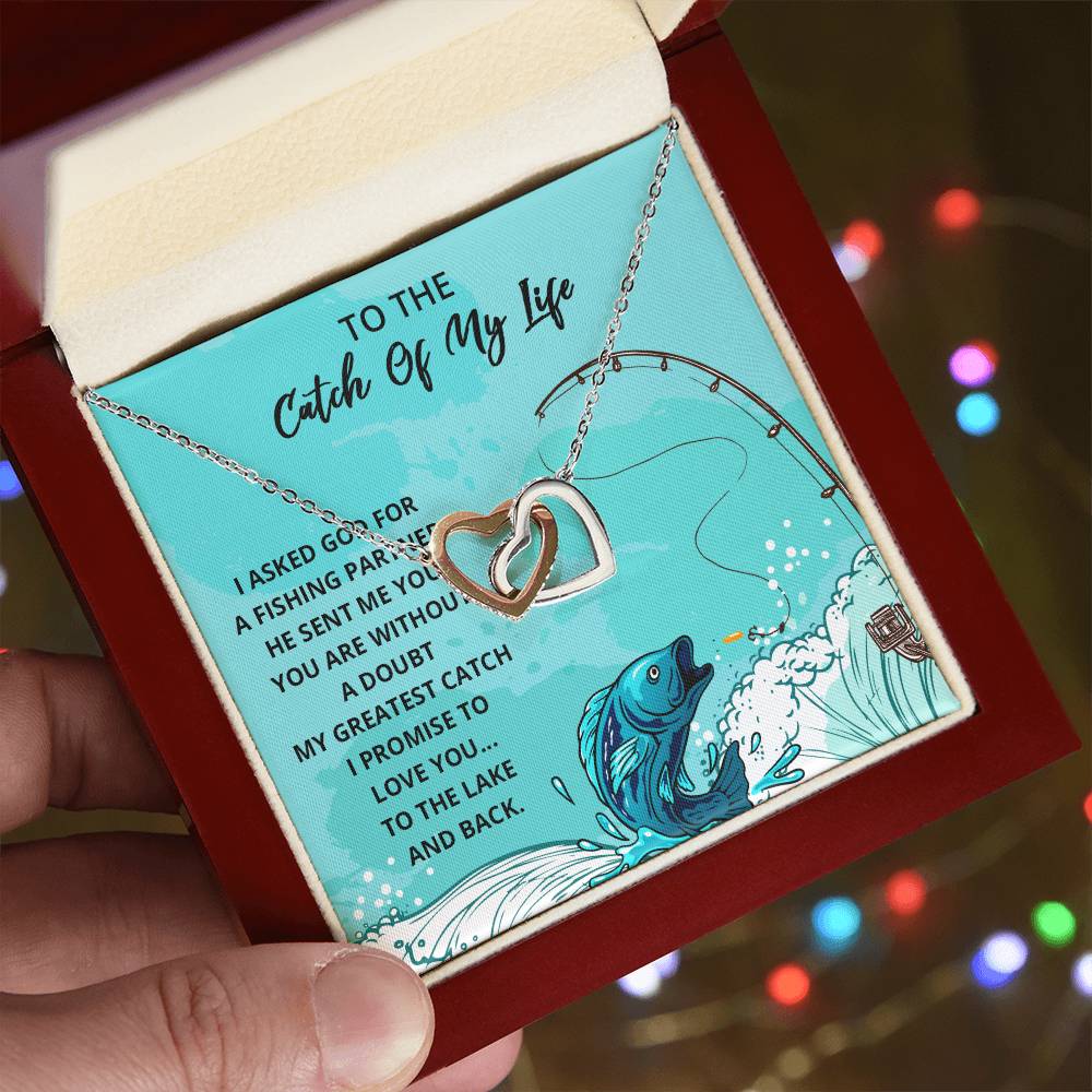 Wife Gift Wife Necklace Infinity Fishing Theme Anniversary Gift For Wife Catch Of My Life Interlocking Hearts Necklace