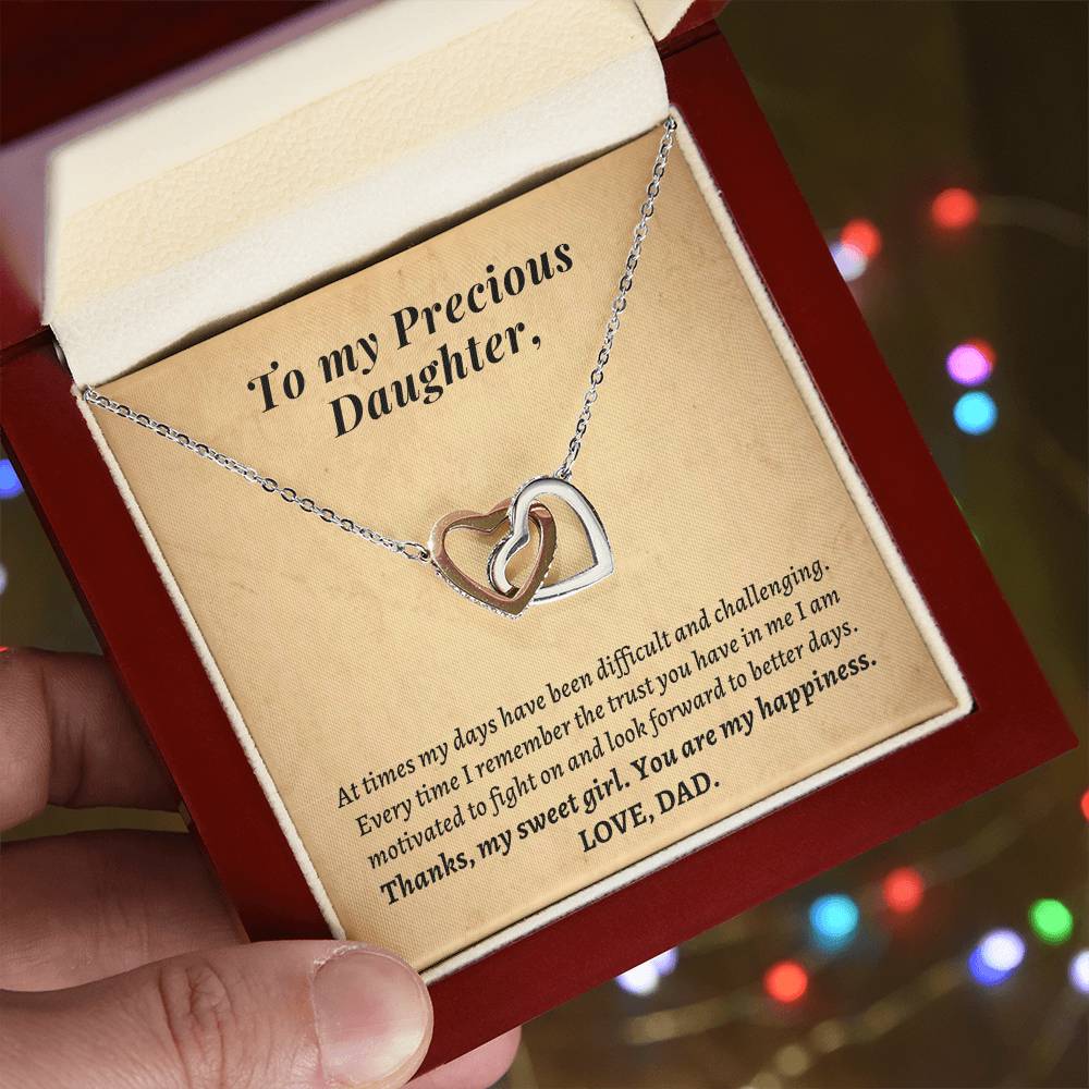 Gift For Daughter From Dad - Thanks My Sweet Girl You Are My Happiness Interlocking Hearts Necklace