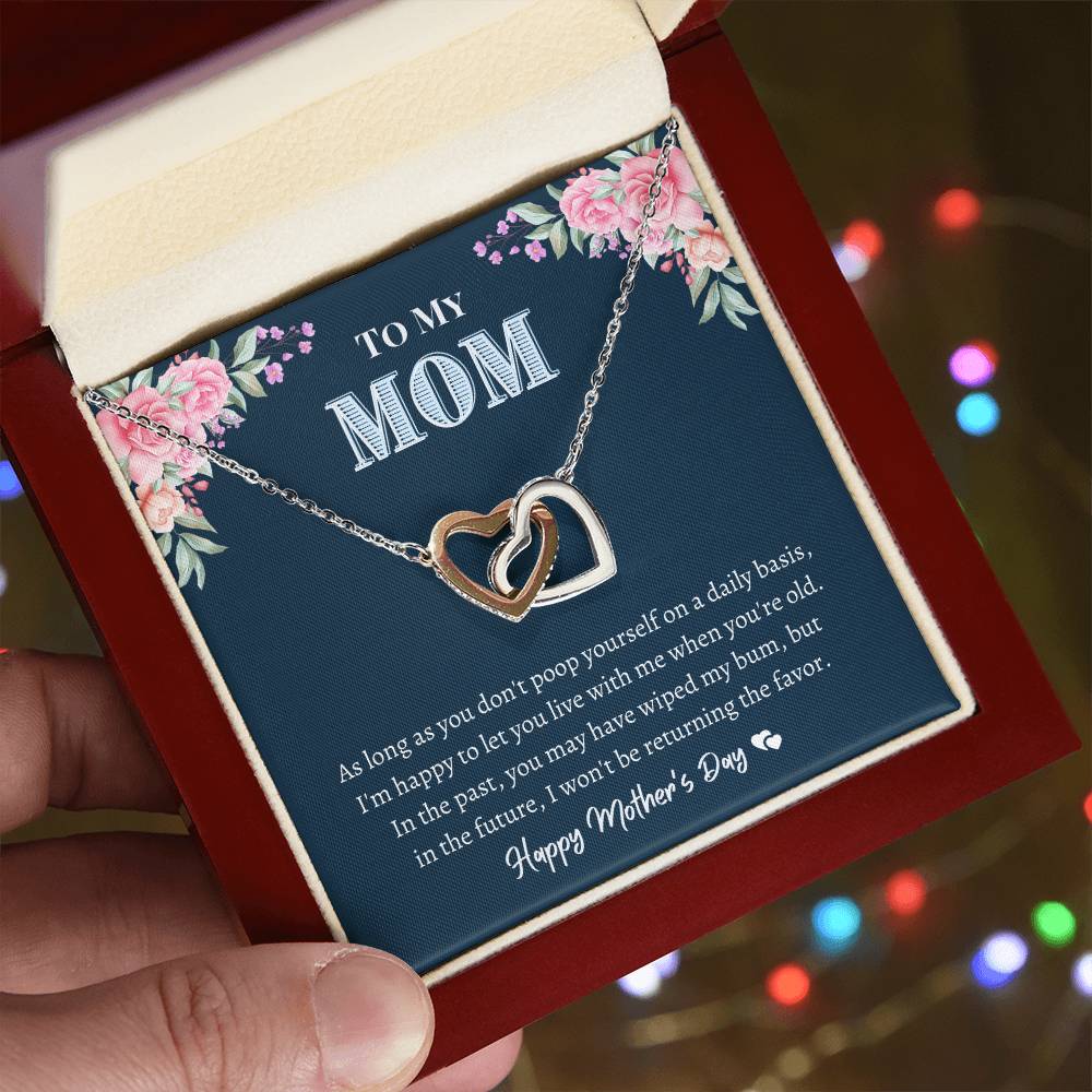 To My Mom - Don'T Poop Yourself - Interlocking Heart Necklace Interlocking Hearts Necklace