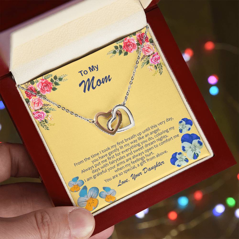 Heart Necklace With My Mom Is My Angel Card Interlocking Hearts Necklace