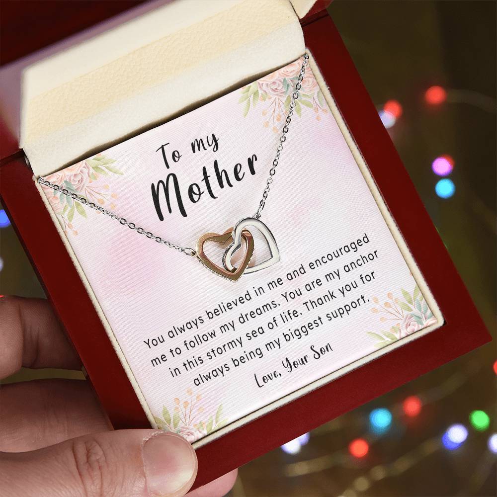 Mother'S Day Gift Necklace From Son On Interlocking Hearts Necklace