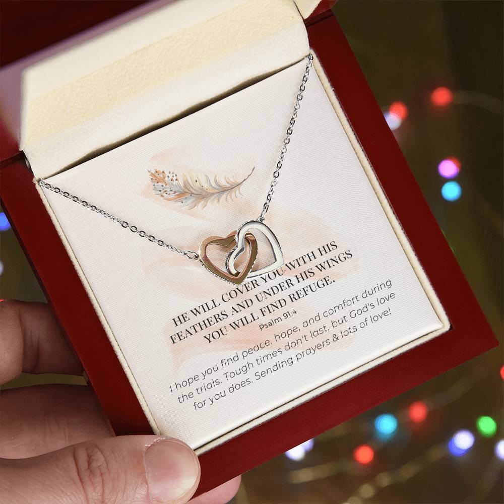 Scripture Encouragement Interlocking Hearts Necklace Psalm 914 Cream Brush