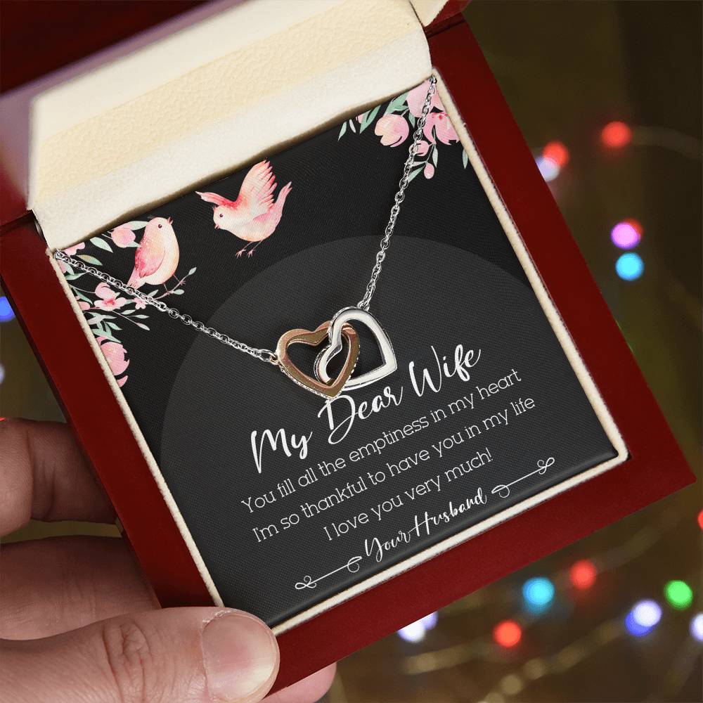 My Dear Wife Interlocking Hearts Necklace Message Card