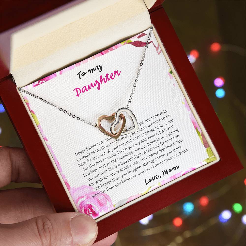 To My Daughter Never Forget How Much I Love You - Love Mom Interlocking Hearts Necklace