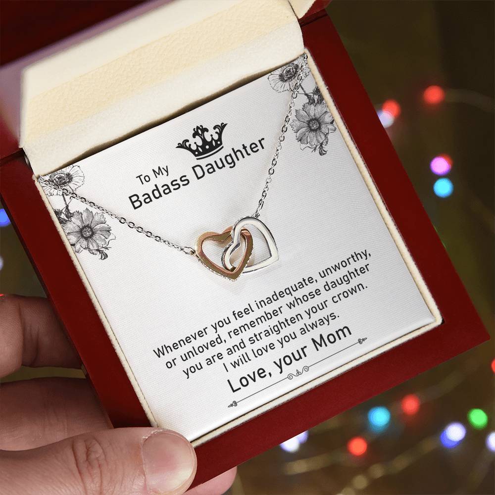 To My Badass Daughter Necklace From Mom Interlocking Hearts Necklace