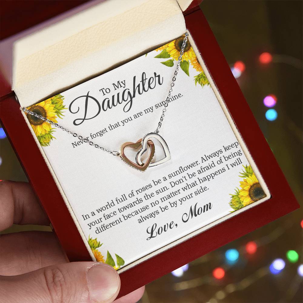 To My Daughter - Never Forget That You Are My Sunshine Interlocking Hearts Necklace