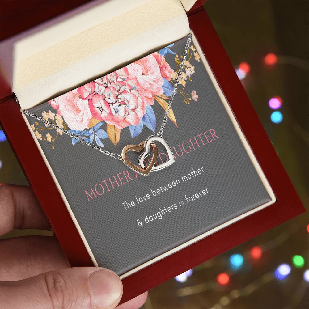 Mom 2 Daughters Necklace Mothers Day Jewelry Gift Interlocking Hearts Necklace