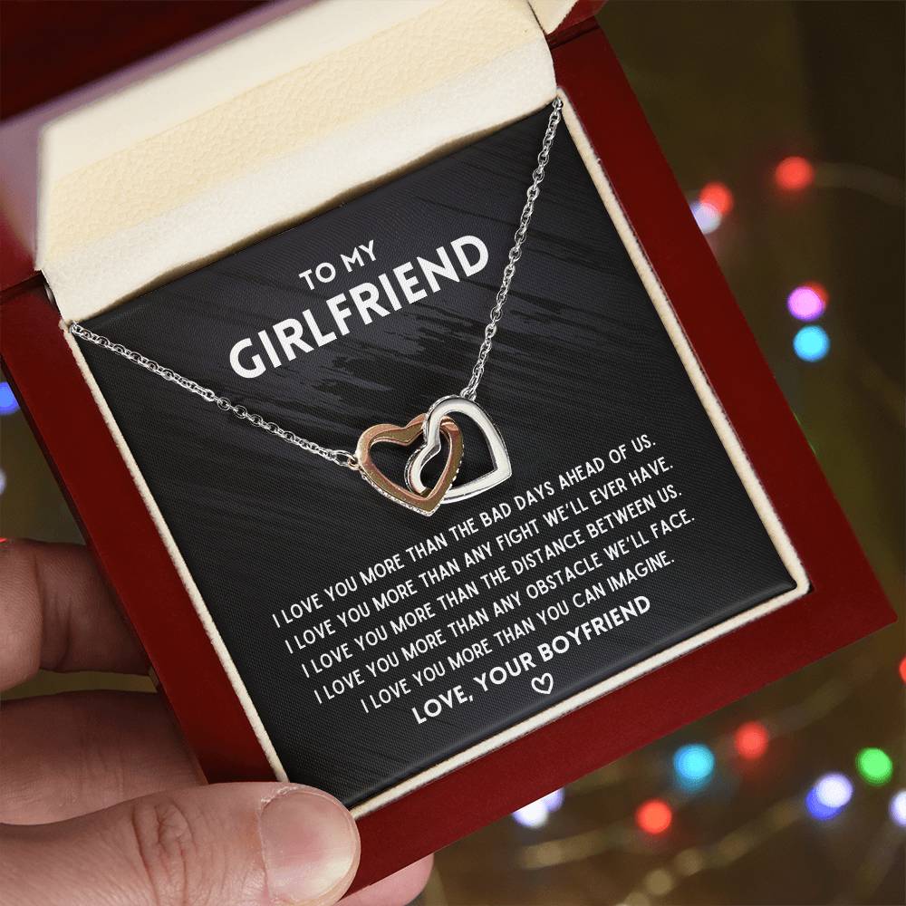 To My Girlfriend - I’Ll Always Love You - Interlocking Necklace Interlocking Hearts Necklace