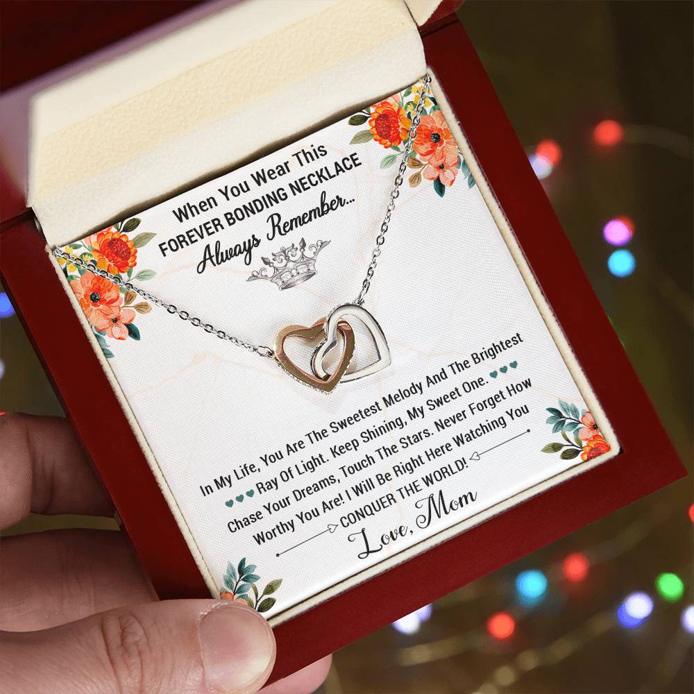 Forever Bonding Heart Necklace Gift Set - To My Daughter You Can Conquer The World Interlocking Hearts Necklace