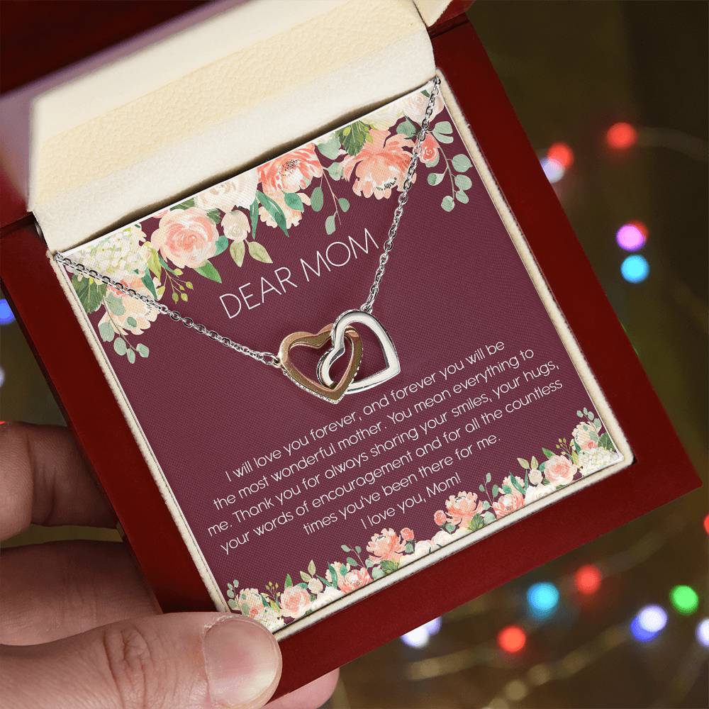 Dear Mom Watercolor Flower Interlocking Hearts Necklace Mother'S Day Message Card