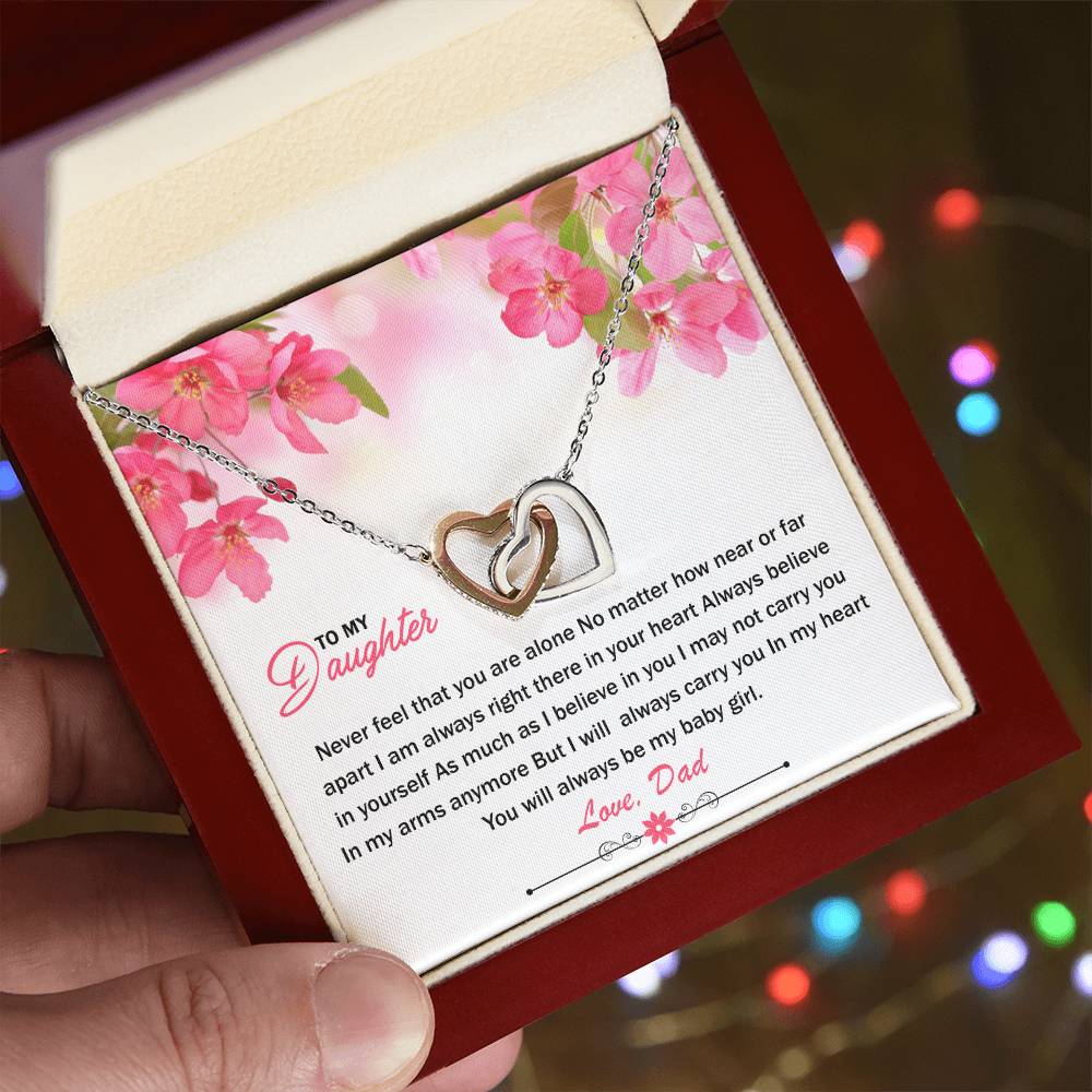 To My Daughter - I Will Always Carry You In My Heart - Necklace Interlocking Hearts Necklace