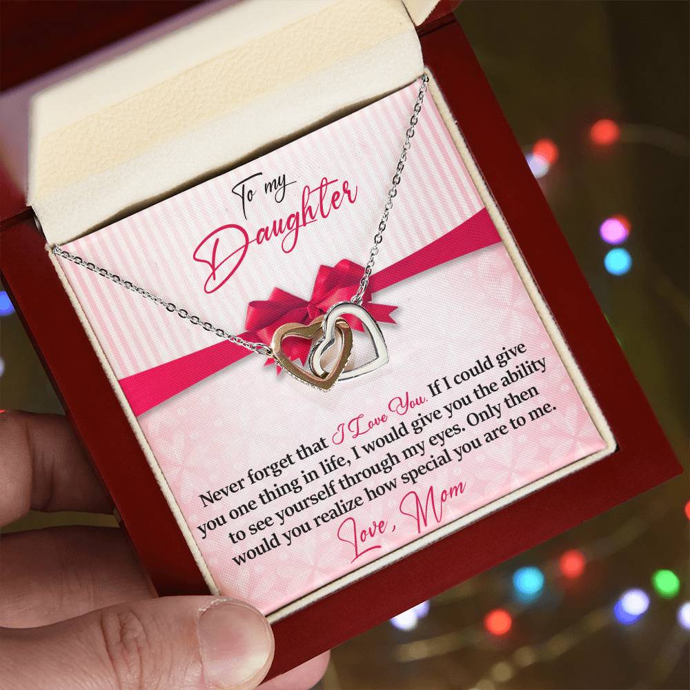 To My Daughter - I Love You - Love Mom Interlocking Hearts Necklace