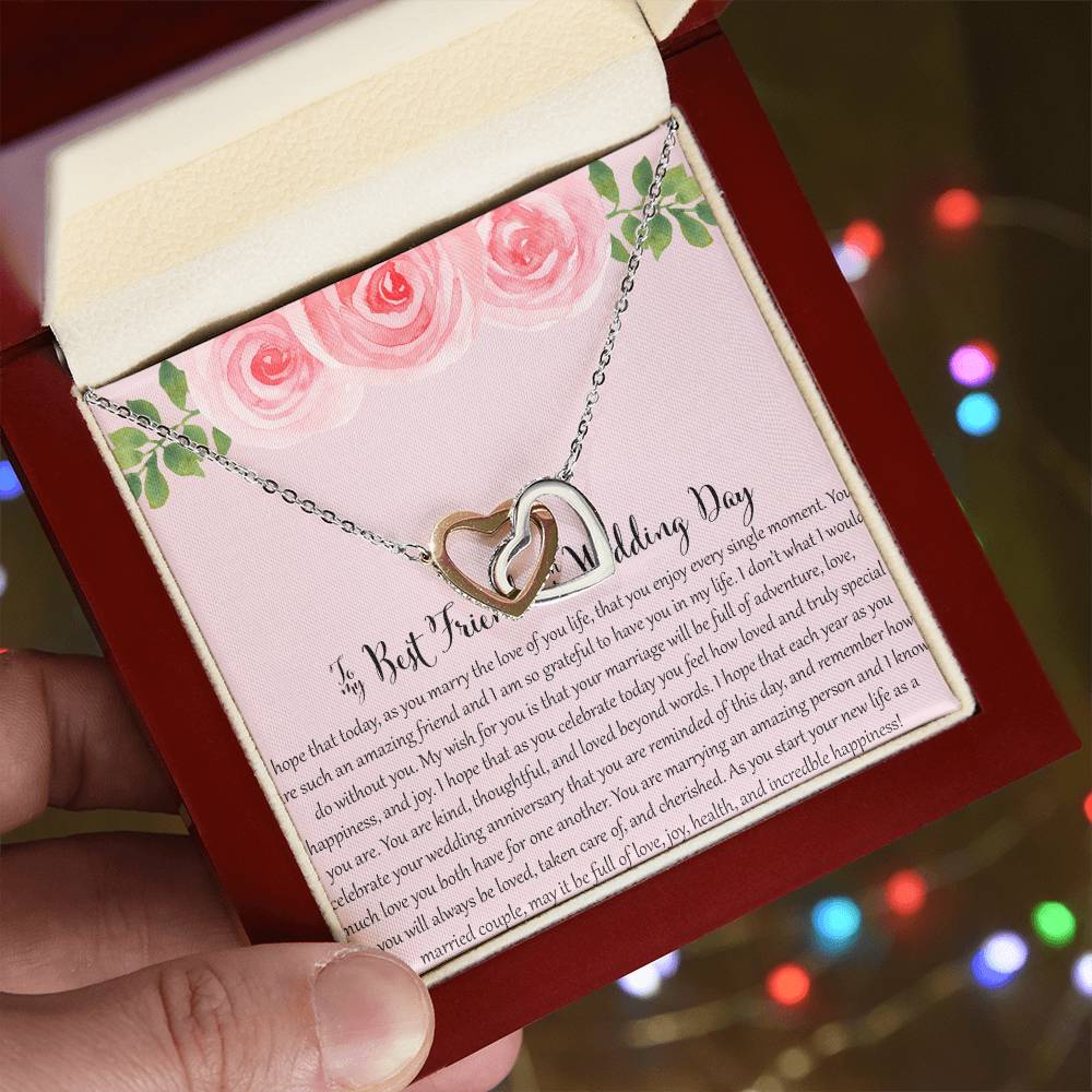 To My Bestfriend On Her Wedding Day - Floral Interlocking Hearts Necklace