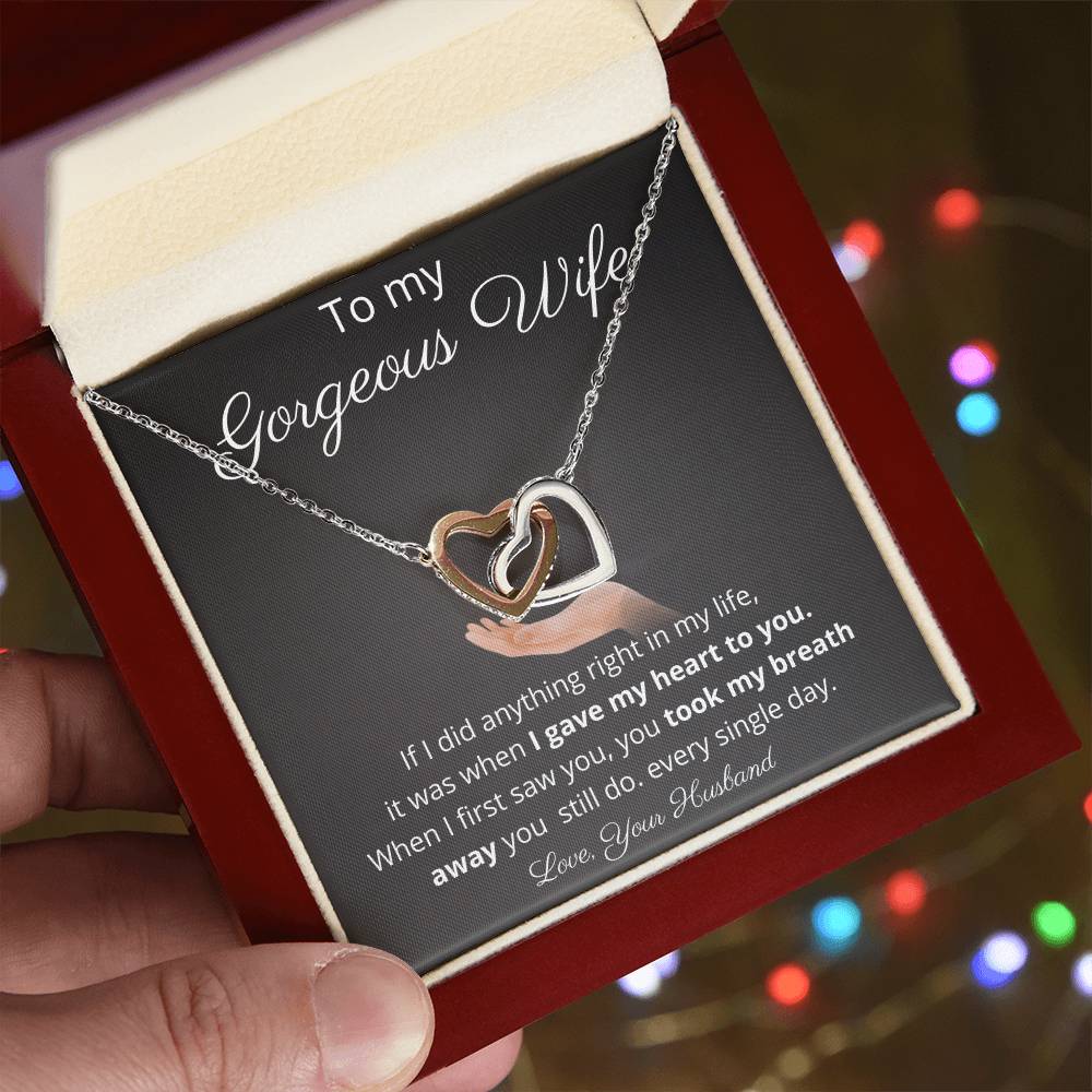 I Gave My Heart To My Gorgeous Wife - Two Hearts Necklace Interlocking Hearts Necklace